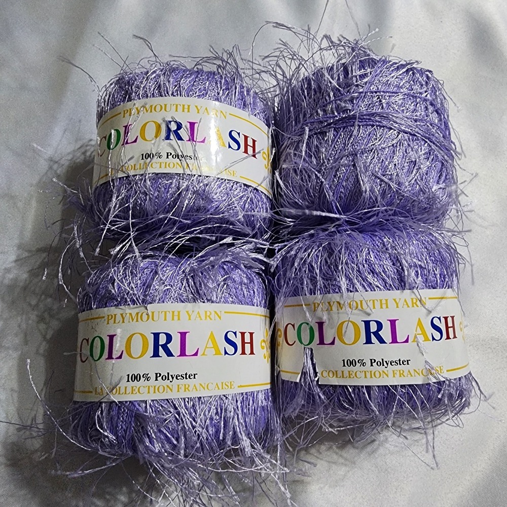 4 Skeins Plymouth Yarn Colorlash Lavender Purple Eyelash Made in France 220yd